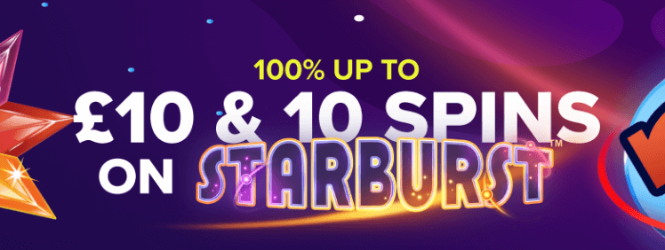♛ Welcome offer: 100% up to $10 and 10 Spins on Starburst at Slots Devil