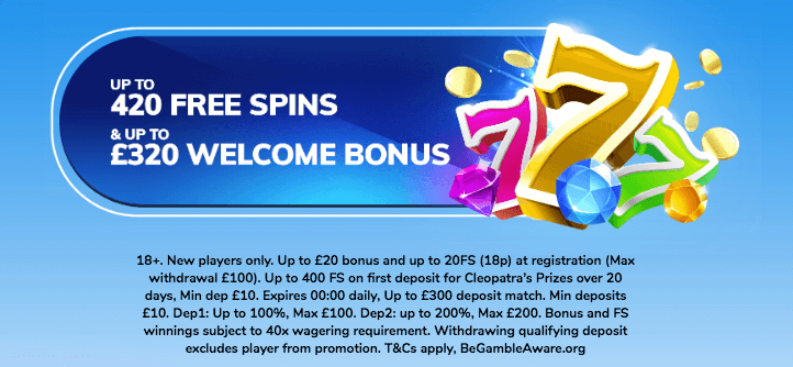 ♛ Welcome Package up to $300 + 400 Bonus Spins on Cleopatra Prizes at Casino 2020
