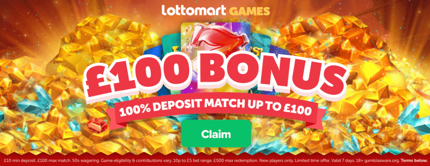 ♛ First deposit bonus of 100% up to $100 at Lottomart