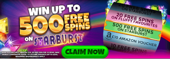 ♛ Welcome Bonus of 500 Extra Spins on Starburst at Online Slots UK