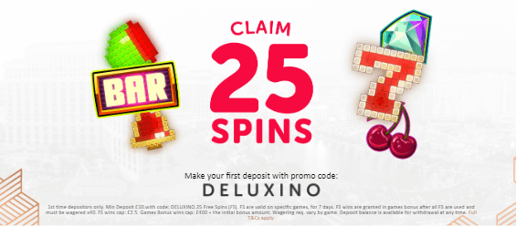 ♛ 25 Bonus Spins on First Deposit at Deluxino