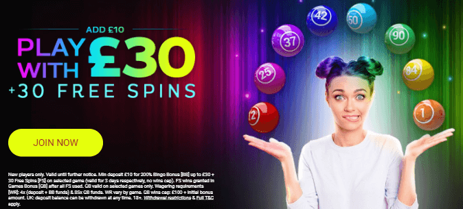 ♛ Deposit $10 Get $30 Bingo Bonus  + 30 Extra Rounds on First Deposit at Spectra Bingo