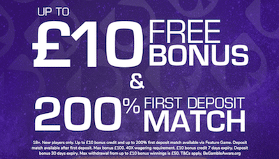 ♛ Up to $10 on Registration + up to 200% Match Bonus up to $100