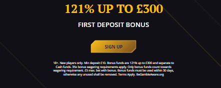 ♛ 121% Match Bonus up to $300 on First Deposit
