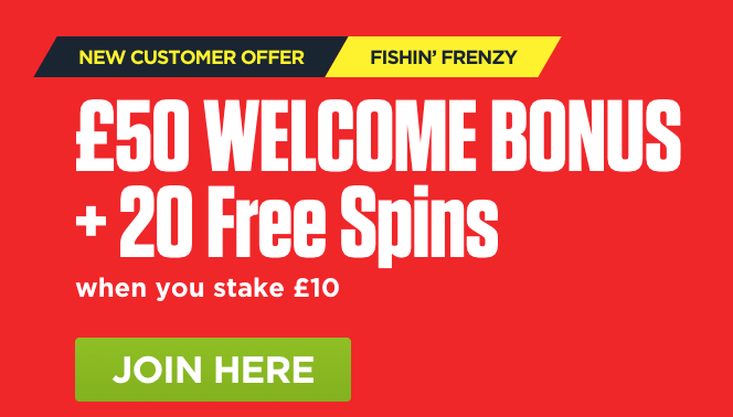 ♛ $50 Bonus + 20 Fishin’ Frenzy Spins on First Deposit