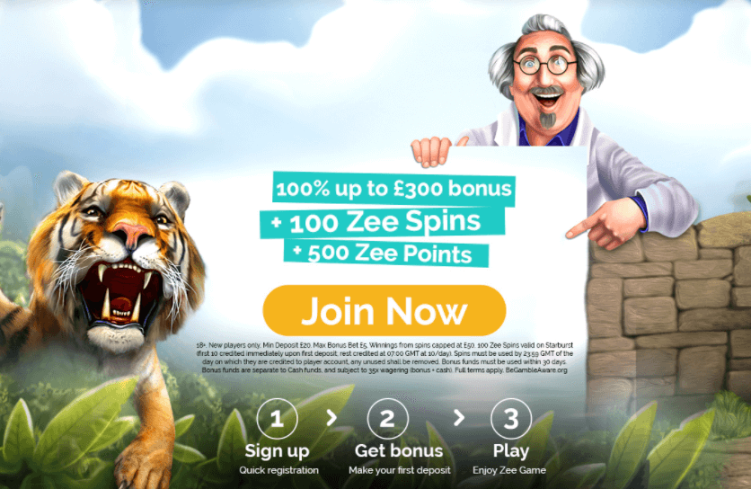 ✸ 100% up to $300 bonus + 100 Bonus Spins on Starburst + 500 Zee Points on First Deposit