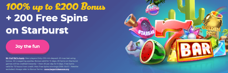♛ 100% up to $100 + 200 Bonus Rounds on Starburst as Welcome Bonus