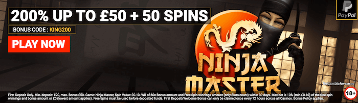 ♛ Welcome Bonus: 200% Match up to $50 and 50 Extra Spins on Ninja Master