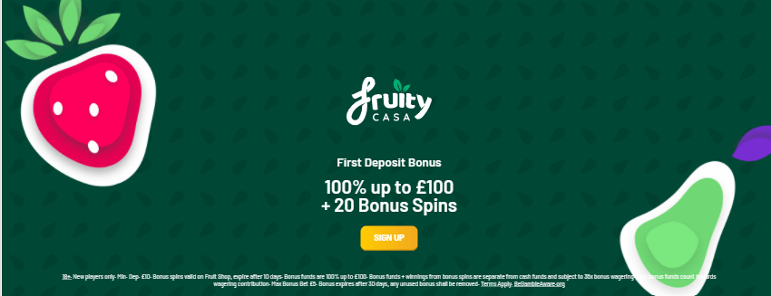 ♛ First Deposit Bonus: 100% up to $100 + 20 Spins on Fruit Shop
