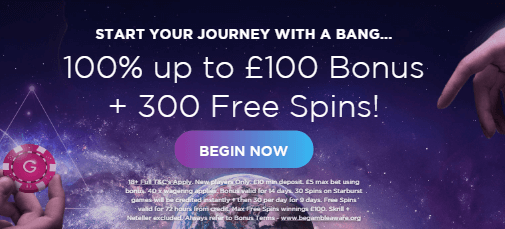 ♛ 300 Spins on Starburst + 100% up to $100